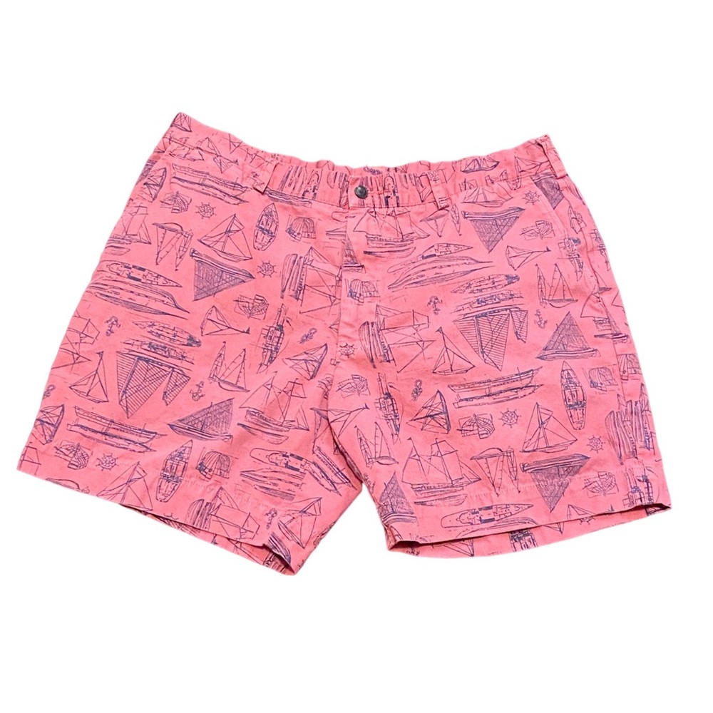 Polo Ralph Lauren Nantucket Red Allover Sailboat Boat Print Flat Front Shorts 36